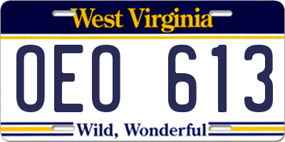 WV license plate OEO613