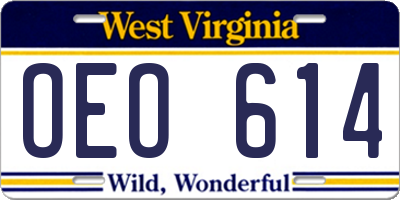 WV license plate OEO614
