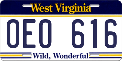 WV license plate OEO616