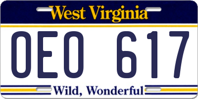 WV license plate OEO617