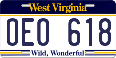 WV license plate OEO618