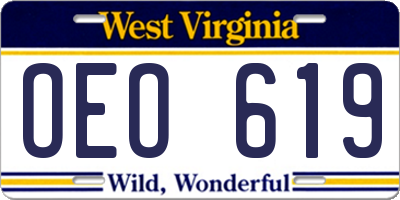 WV license plate OEO619