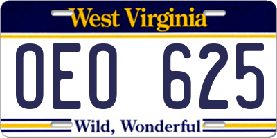 WV license plate OEO625