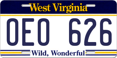 WV license plate OEO626