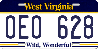 WV license plate OEO628
