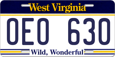 WV license plate OEO630