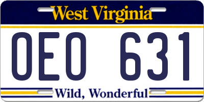 WV license plate OEO631