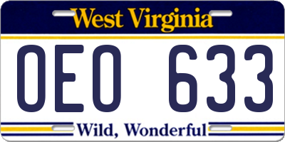 WV license plate OEO633