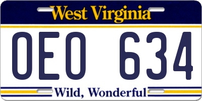 WV license plate OEO634