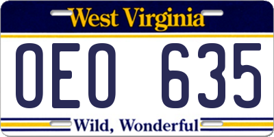 WV license plate OEO635