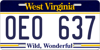 WV license plate OEO637