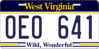 WV license plate OEO641