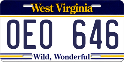 WV license plate OEO646