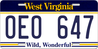 WV license plate OEO647