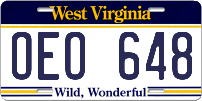 WV license plate OEO648