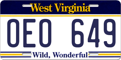 WV license plate OEO649