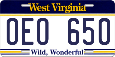 WV license plate OEO650