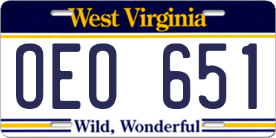 WV license plate OEO651