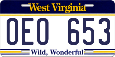 WV license plate OEO653