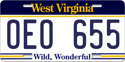 WV license plate OEO655