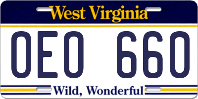 WV license plate OEO660
