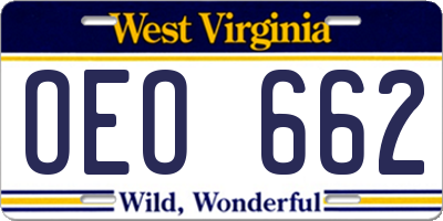 WV license plate OEO662