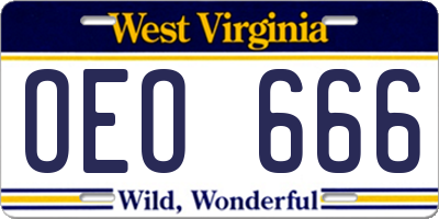 WV license plate OEO666