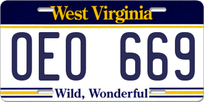 WV license plate OEO669