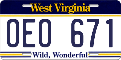 WV license plate OEO671