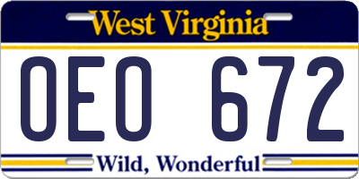 WV license plate OEO672