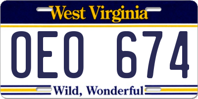 WV license plate OEO674