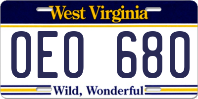 WV license plate OEO680