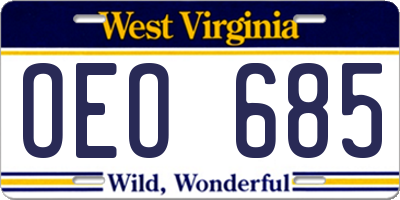 WV license plate OEO685