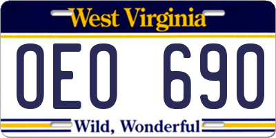WV license plate OEO690