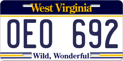 WV license plate OEO692