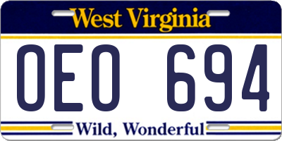 WV license plate OEO694