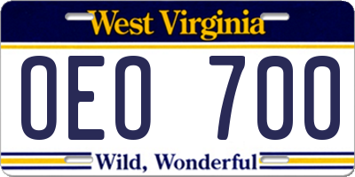 WV license plate OEO700