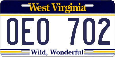 WV license plate OEO702