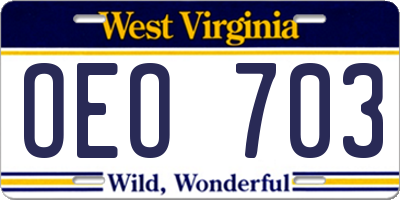 WV license plate OEO703
