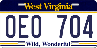 WV license plate OEO704