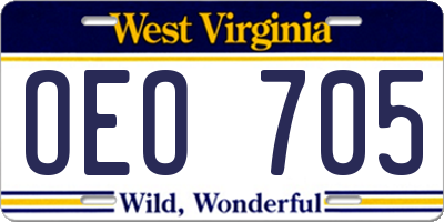 WV license plate OEO705
