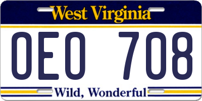WV license plate OEO708
