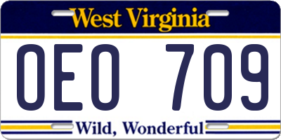 WV license plate OEO709