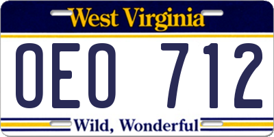 WV license plate OEO712