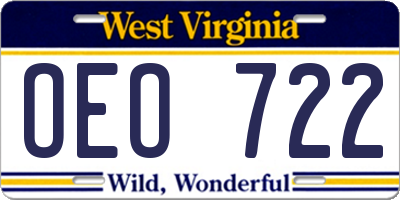 WV license plate OEO722