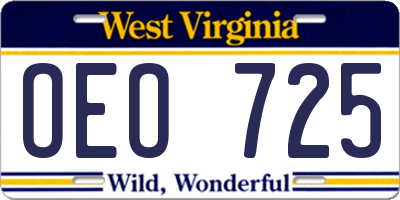 WV license plate OEO725
