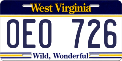 WV license plate OEO726