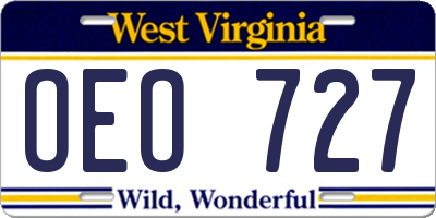 WV license plate OEO727