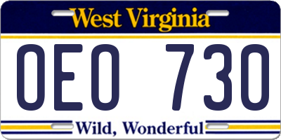 WV license plate OEO730