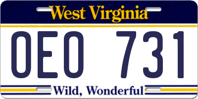 WV license plate OEO731